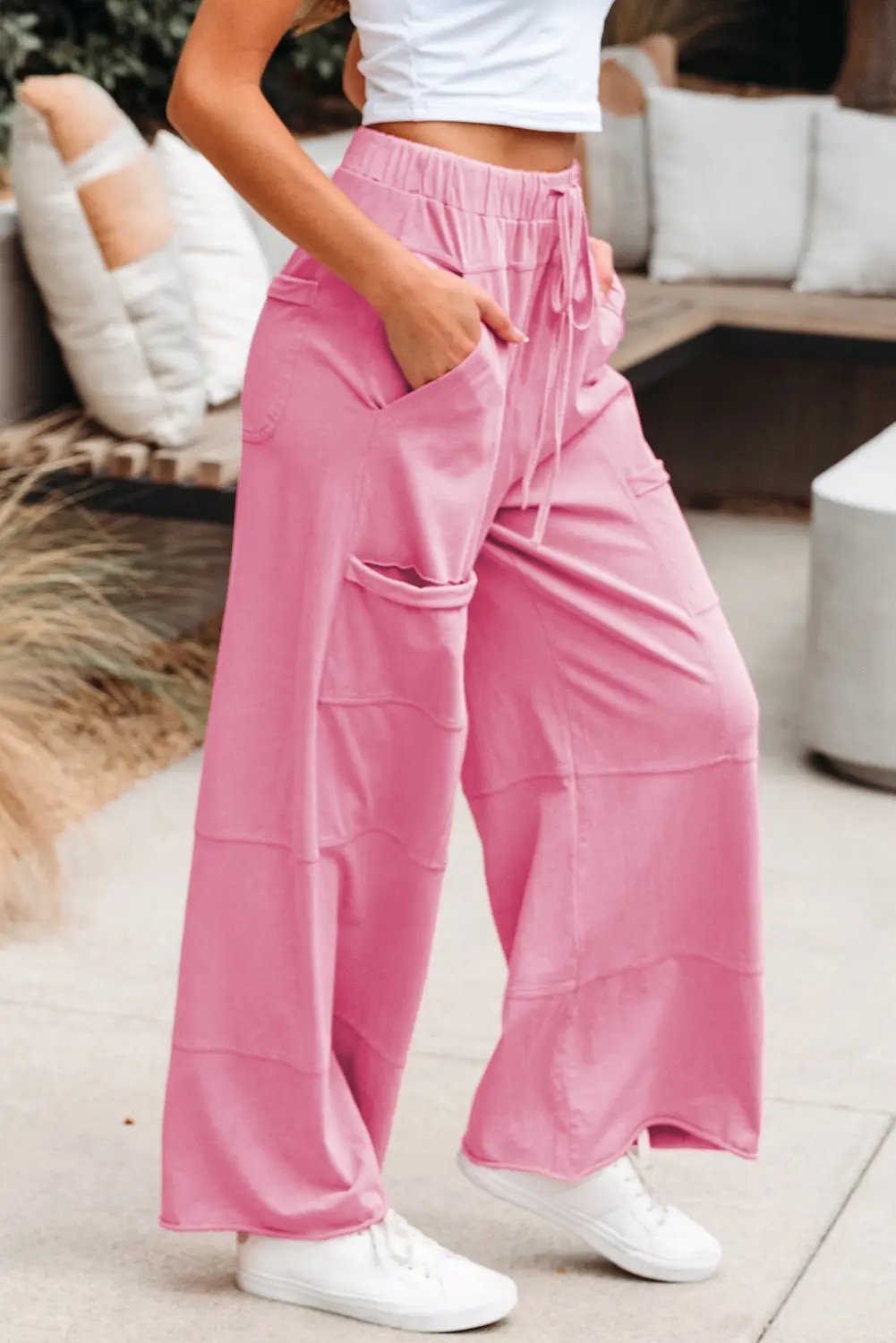 Bonbon Mineral Wash Exposed Seam Drawstring High Waist Cargo Pants Love Salve